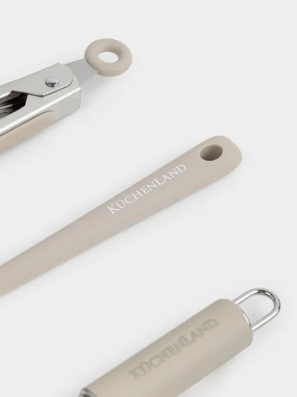 Набор для выпечки, 3 пр, лопатка/щипцы/венчик, силикон/сталь, бежевый, Benefit, image-3