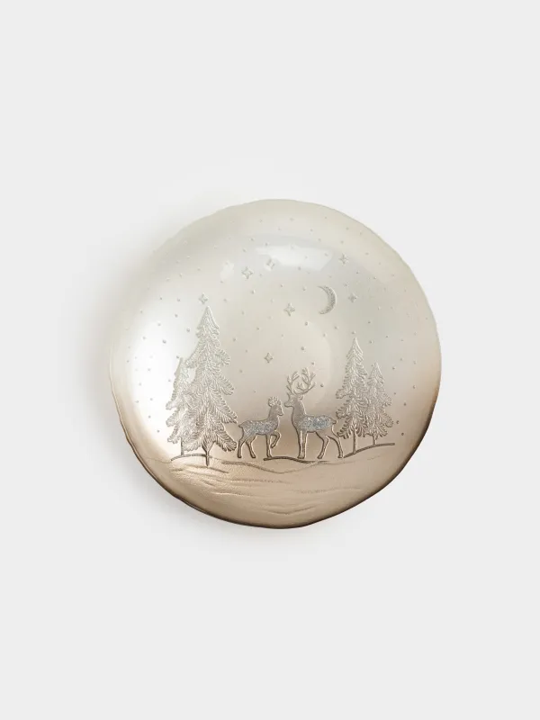 Блюдо глубокое, 31х5 см, стекло, серое, Олени в лесу, Brumal, image-0