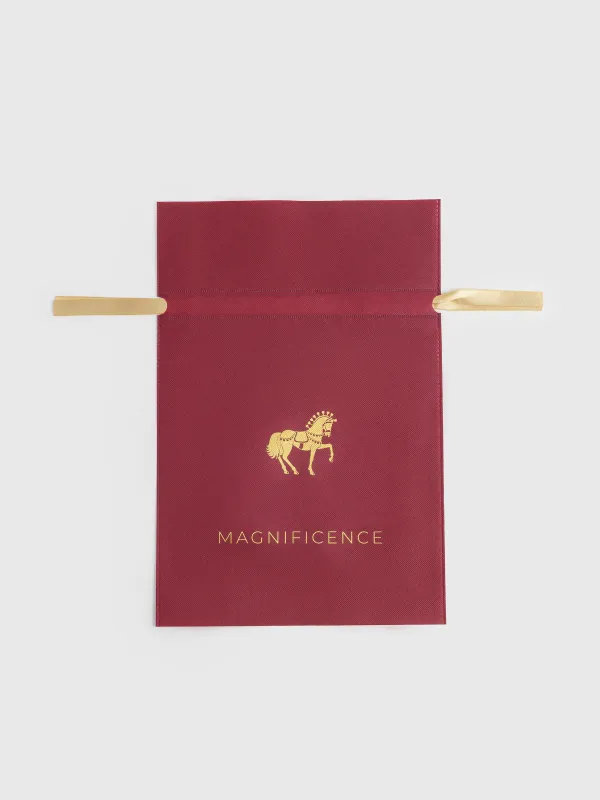 Мешок подарочный, 30х45 см, с завязками, полипропилен, бордовый, Золотистая лошадь, Ardent horse, image-0