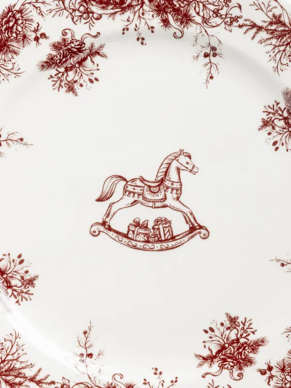 Тарелка обеденная, 26 см, фарфор N, бело-бордовая, Лошадка, Winter lace, image-3