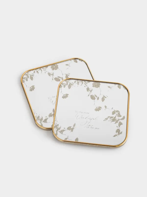 Подставка под стакан, 10х10 см, 2 шт, пластик/акрил, квадратная, Цветок и листья, Plastic print, image-0