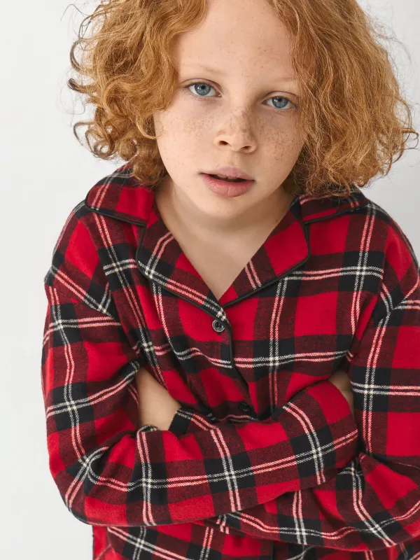 Пижама детская, с брюками, хлопок, красная, Клетка, Patsy, image-1