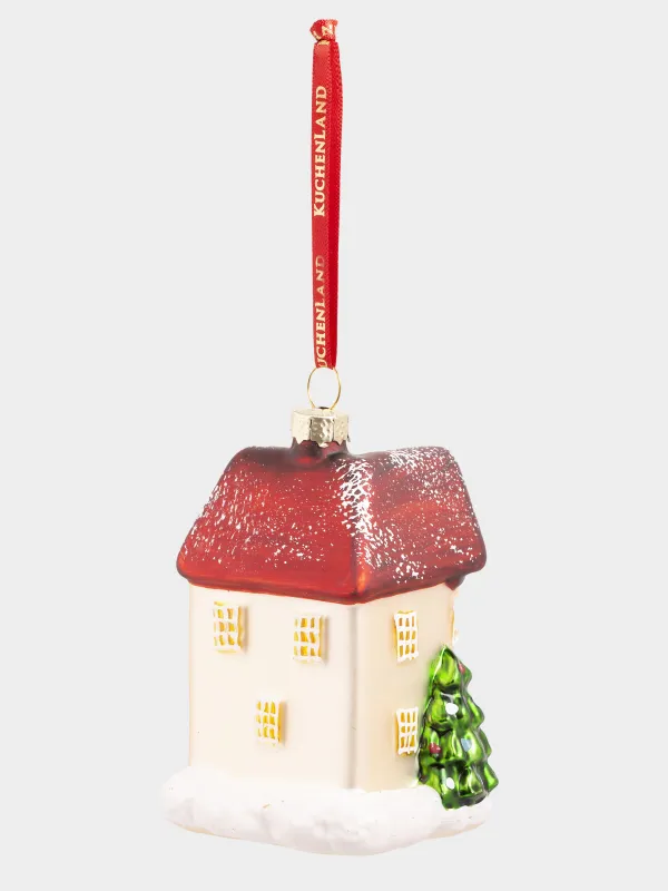 Игрушка елочная, 7x10 см, стекло, с блестками, коричнево-красная, Домик, Figure christmas, image-3