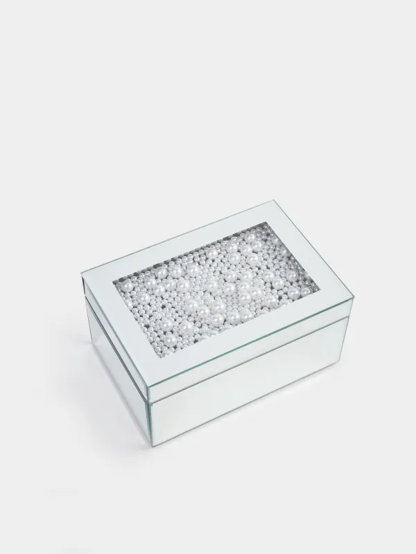 Шкатулка для украшений, 20х14 см, стекло, зеркальная, Жемчужины, Glossy, image-2