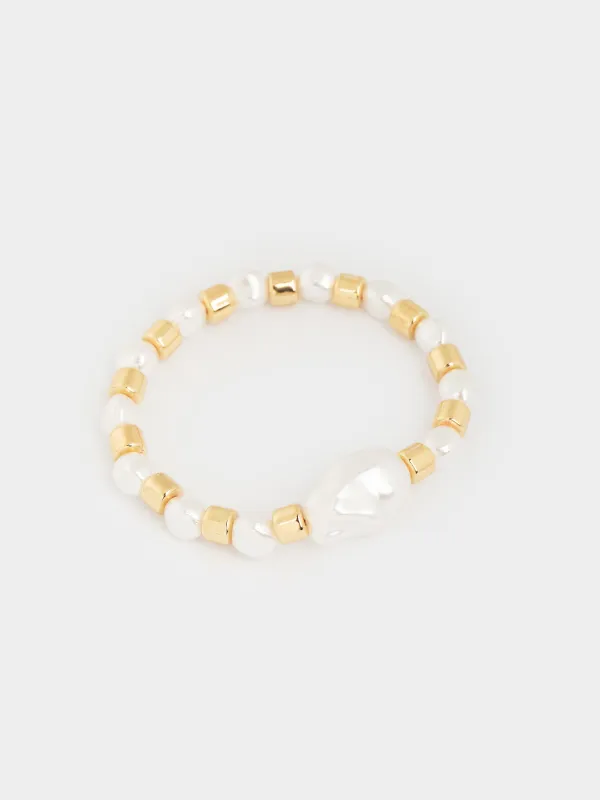 Набор браслетов, 18 см, 3 шт, акрил/пластик, золотистый, Бусины, Pearl, image-2