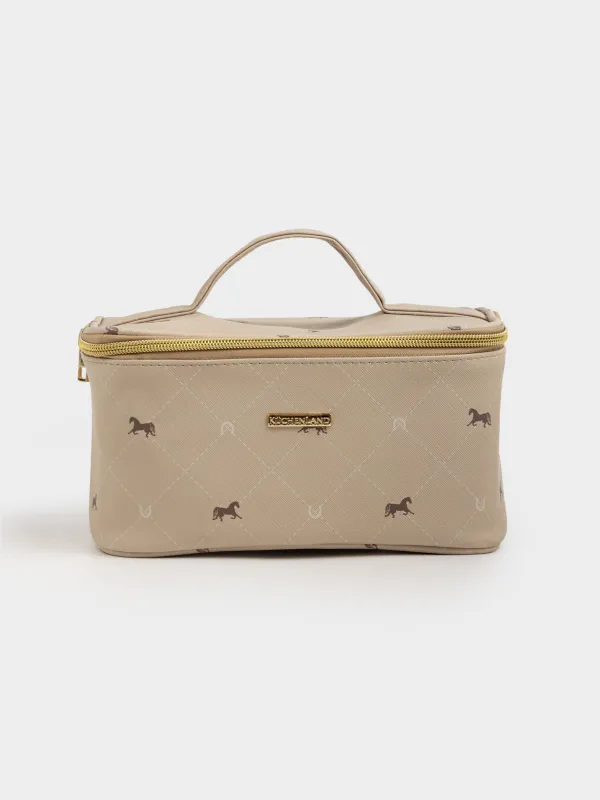 Косметичка, 25х13 см, с ручкой, полиуретан, бежевая, Лошади, Beauty horse, image-0