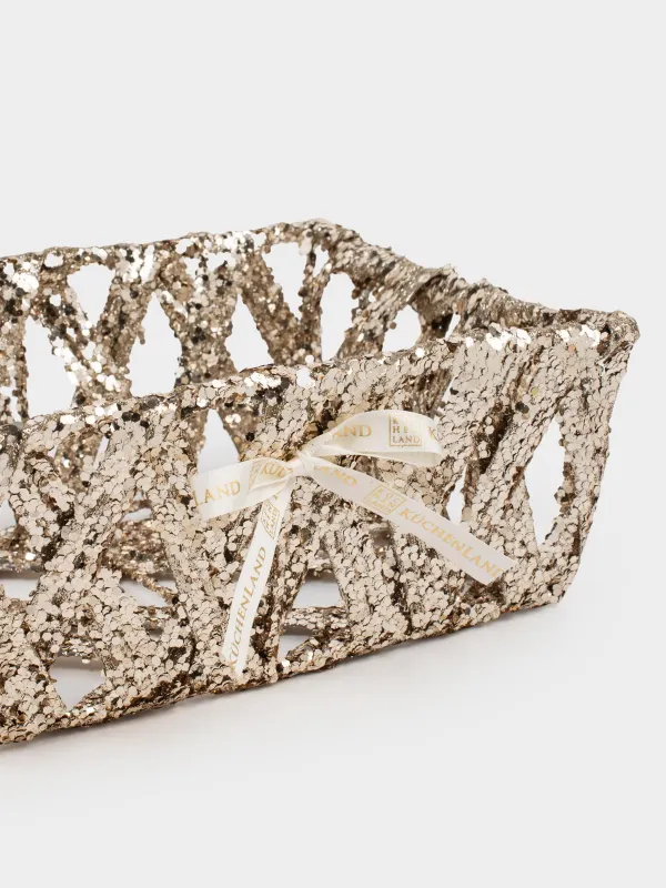 Корзина декоративная, 25х20 см, пластик/металл, прямоугольная, шампань, Frosty sparks, image-3