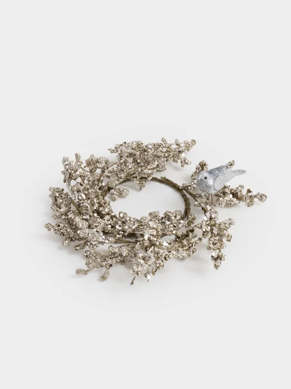 Венок для свечи, 10/25 см, ПВХ/пенопласт, шампань, Птица, Champagne decor, image-1