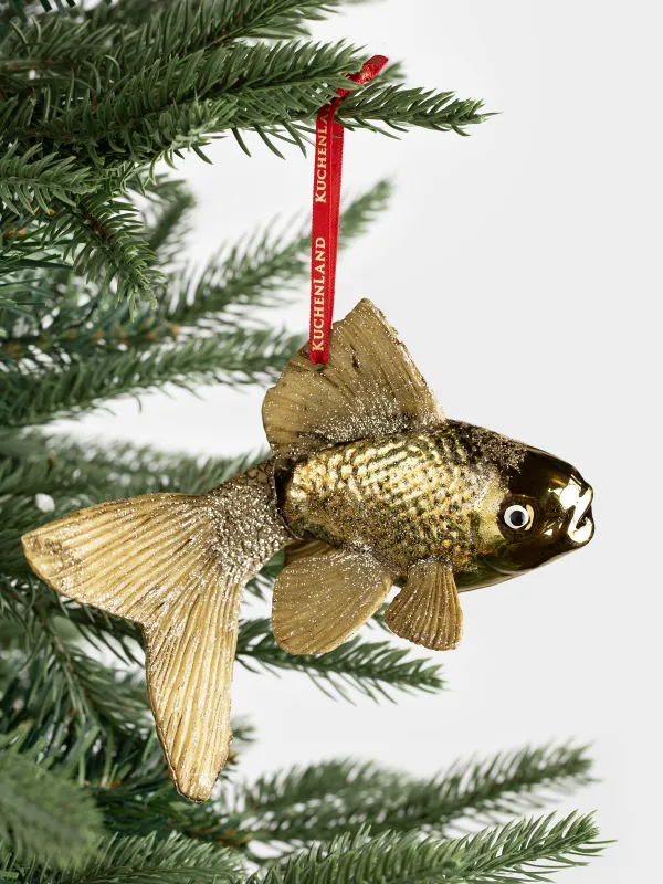 Игрушка елочная, 10х9 см, стекло, с блестками, золотистая, Рыбка, Figure sparkle, image-2