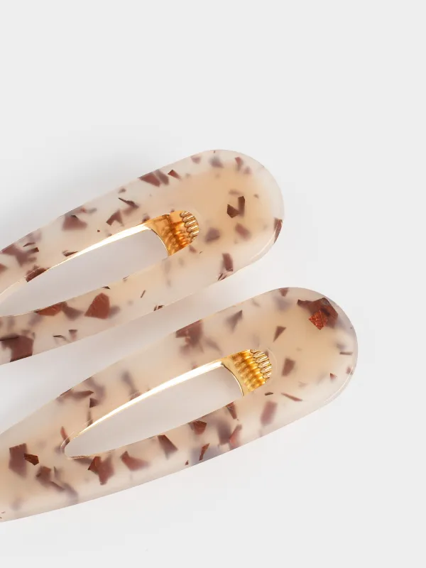 Заколка для волос, 7 см, 2 шт, акрил/металл, молочная, перламутр, Гламур, Glam, image-3