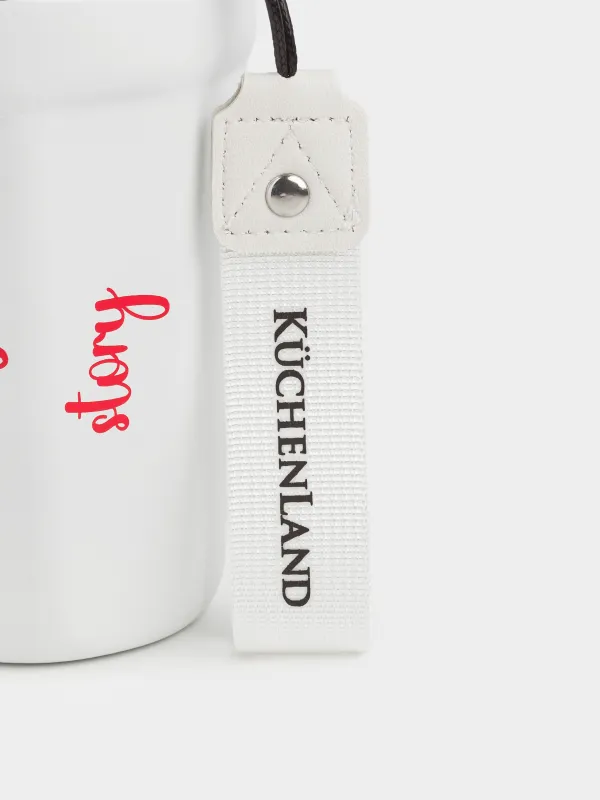 Термокружка, 350 мл, с ремешком, сталь/пластик/текстиль, бело-красная, Story, image-4