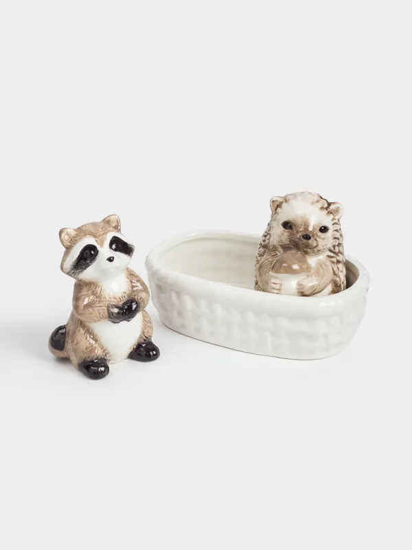 Набор для соли и перца, 13 см, на подставке, керамика, молочно-серый, Енот и еж, Slight frost, image-4