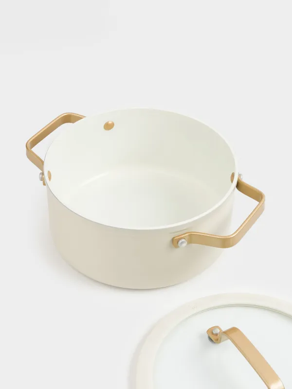 Кастрюля, 20 см, 2,8 л, с крышкой, с покрытием, алюминий, молочная, Piatto gold, image-3