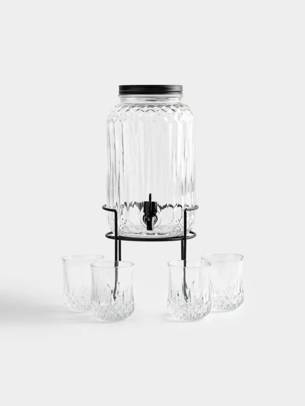 Набор для напитков, 4 перс, 5 пр, диспенсер на подставке, черный, стекло/металл, Regale, image-0