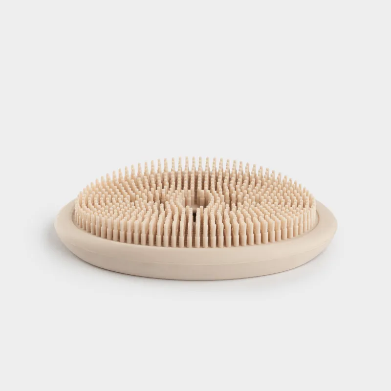 Мыльница-щетка для уборки, 12х8 см, силикон, овальная, бежево-розовая, Manny