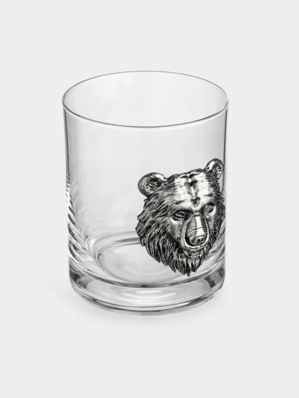 Стакан для виски, 10 см, 340 мл, стекло/металл, Серебристый медведь, Lux elements, image-1