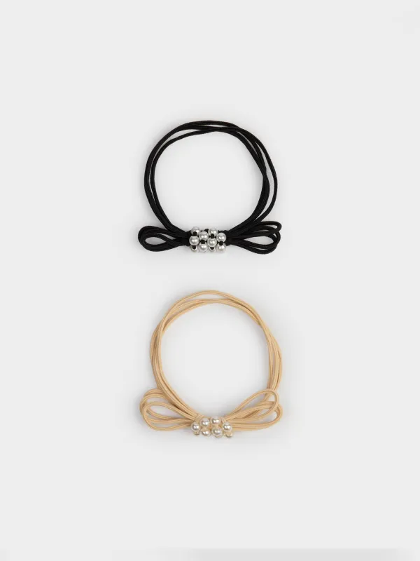 Набор резинок для волос, 5 см, 2 шт, пластик/полиэстер, черный/бежевый, Gracile, image-0