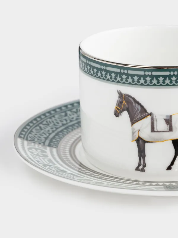 Пара чайная, 1 перс, 2 пр, 290 мл, фарфор F, бело-зеленая, с серебристым кантом, Конь, Breton horse, image-4