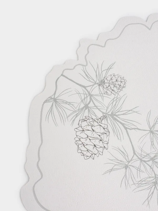 Салфетка под приборы, 38 см, ПВХ, фигурная, белая, Шишки на ветках, Rock print, image-2