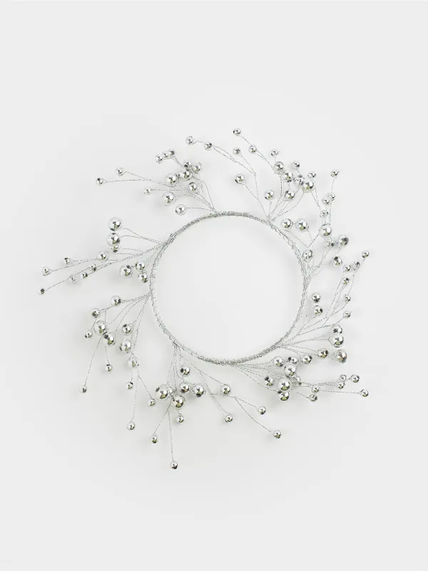 Венок для свечи, 10/20 см, пластик/металл, Серебристые бусины, Balls decor, image-0