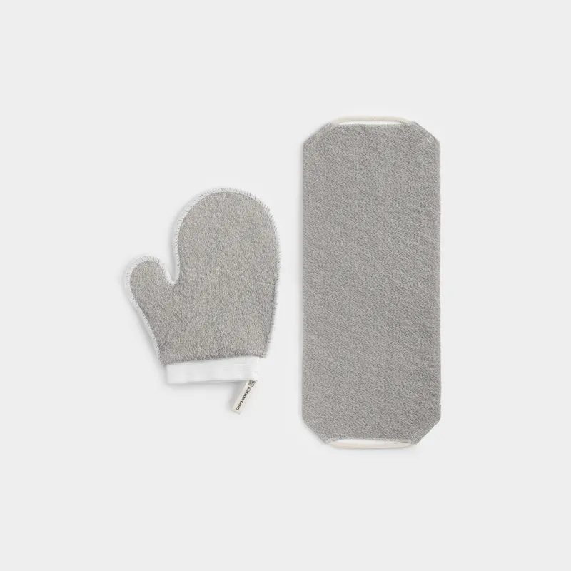 Набор для душа, 2 пр, мочалка-лента/мочалка-варежка, нейлон/хлопок, серый, Unique spa