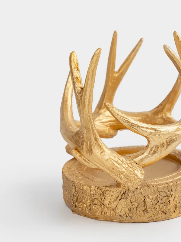Подсвечник, 12 см, для цилиндрической свечи, Рога оленя, Deer gold, image-1