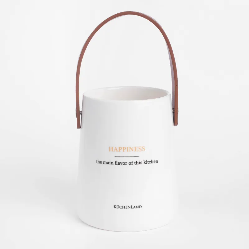 Подставка для кухонных принадлежностей, 14 см, керамика/искусственная кожа, белая, Course, image-0