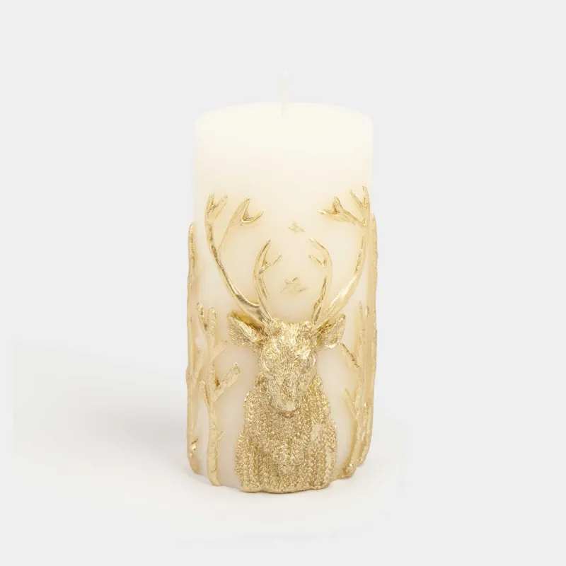Свеча, 6x12 см, цилиндрическая, молочная, Олень, Deer candle