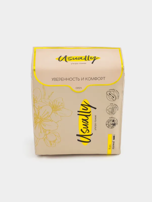 Прокладки гигиенические, 24 см, 8 шт, с крылышками, ароматизированные, Normal, Usually, image-1