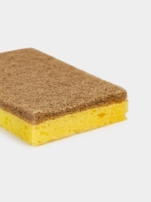 Губка для мытья посуды, 11х7 см, 2 шт, древесное волокно/сизаль, бежево-желтая, Green clean, image-4