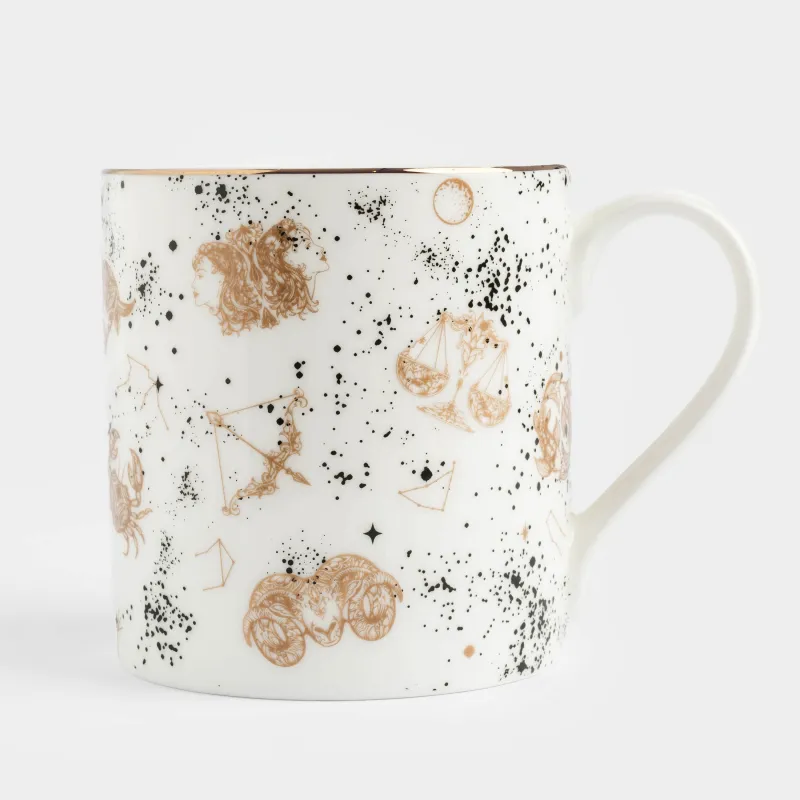 Кружка, 380 мл, фарфор F, бело-золотистая, с золотистым кантом, Знаки зодиака, Zodiac, image-1