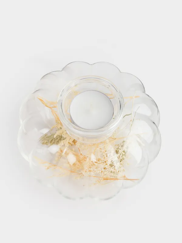 Подсвечник, 13х10 см, для чайной свечи, стекло Б, с сухоцветами и листьями, Тыква, Decor candle, image-4