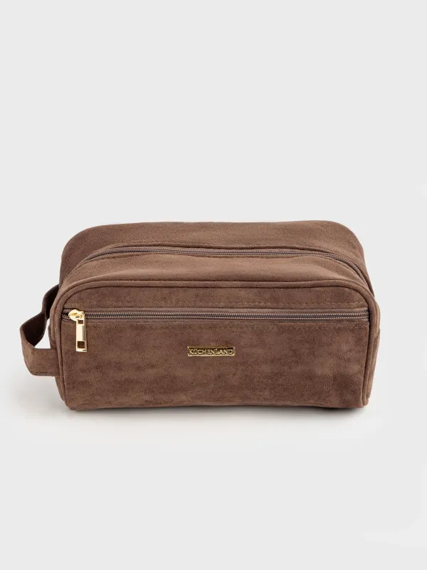 Косметичка, 27х13 см, с ручкой, искусственная замша, коричневая, Beauty suede, image-1