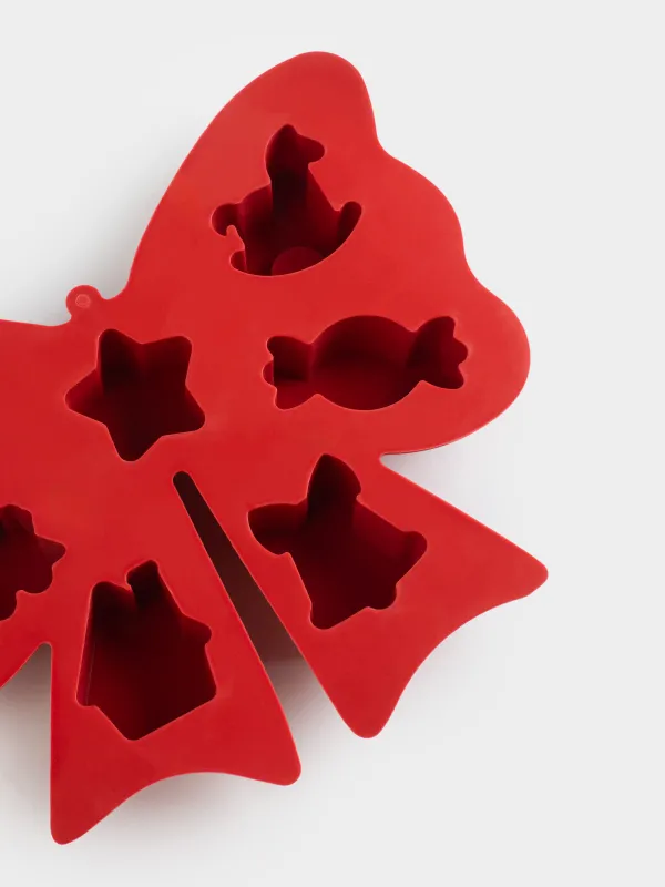 Форма для выпечки кексов, 18х21 см, 7 отд, силикон, красная, Бант, Bakery color, image-3