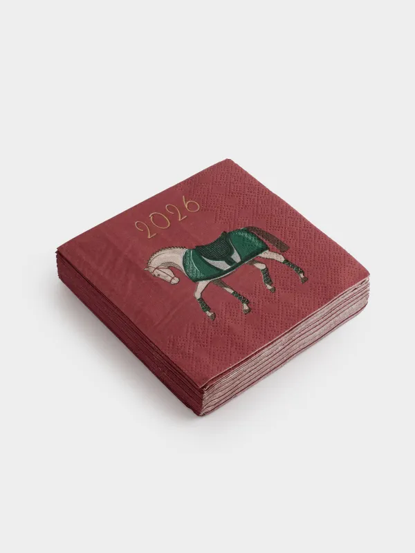 Салфетки бумажные, 21х21 см, 20 шт, квадратные, бордовые, Лошадь, Warhorse, image-1