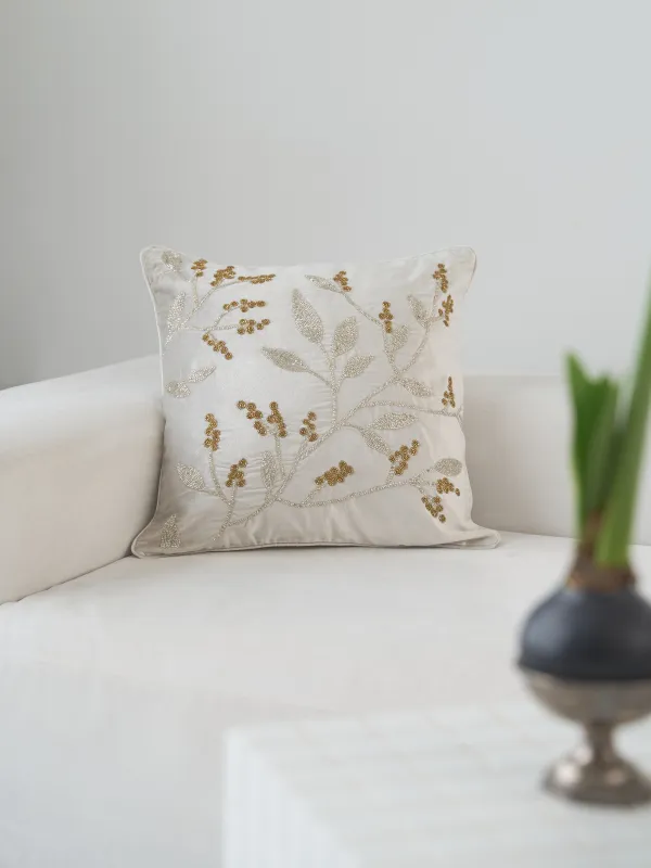 Подушка декоративная, 50х50 см, вельвет/бисер, бежевая, Ветви, Print, image-2