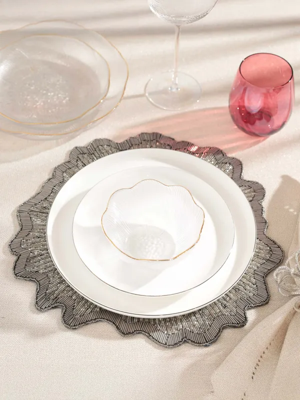 Салфетка под приборы, 36 см, бисер, фигурная, серо-серебристая, Art beads-t, image-3