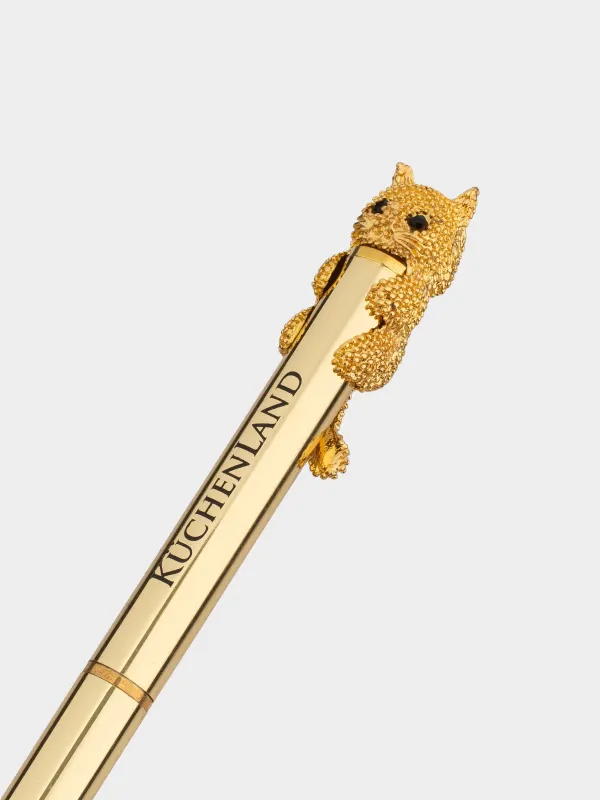 Ручка шариковая, 14 см, с фигуркой, золотистая, Кот, Draw figure, image-2