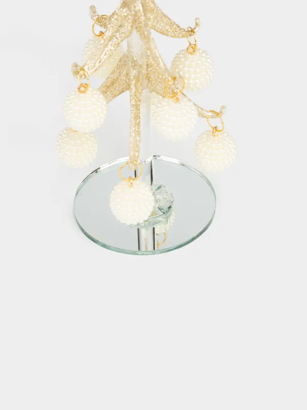 Статуэтка, 15 см, с подвесками, стекло, золотистая, Ель с шишками, Christmas vitreous, image-2