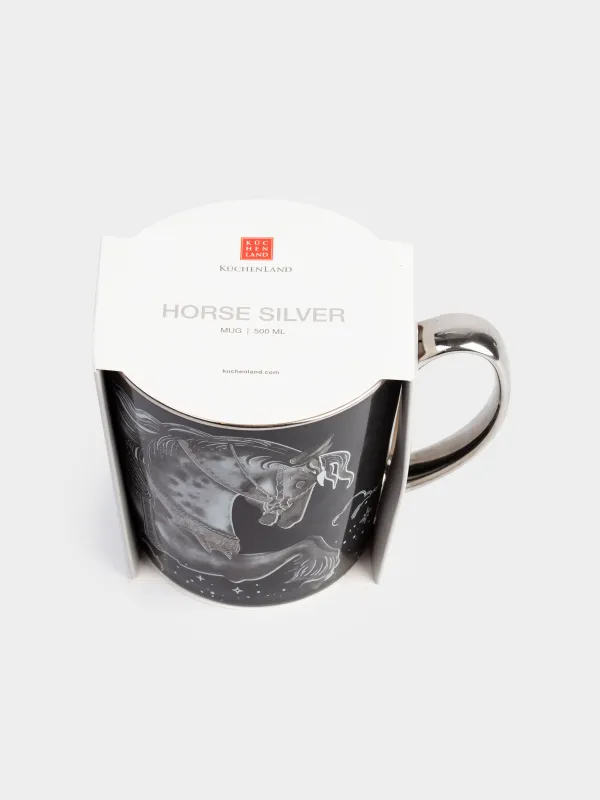 Кружка, 500 мл, фарфор N, черно-серебристая, Лошадь, Horse silver, image-5
