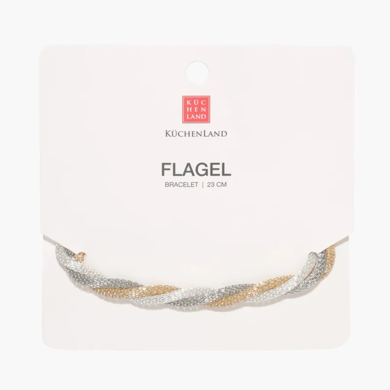 Браслет, 24 см, тройной, металл, золотисто-серебристый, Жгут, Flagel, image-2