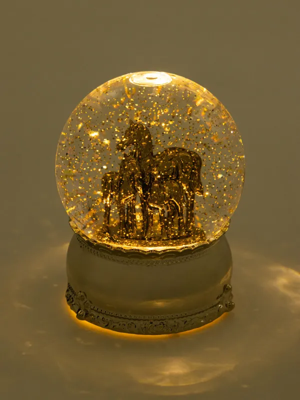 Снежный фонарь, 15 см, с подсветкой, пластик, золотистый, Лошадь в шаре, Golden style, image-5