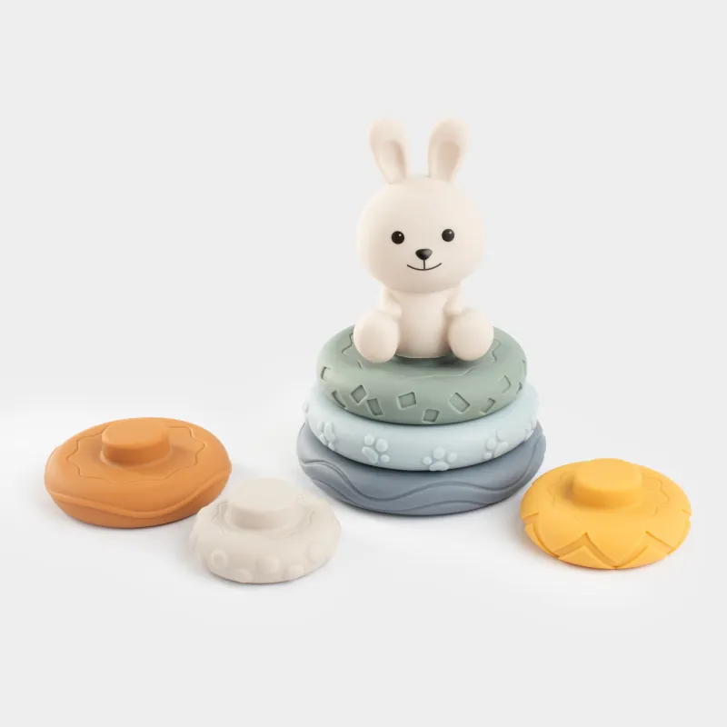 Игрушка развивающая, 19 см, 7 пр, ПВХ, цветная, Пирамидка зайка, Kiddy, image-1