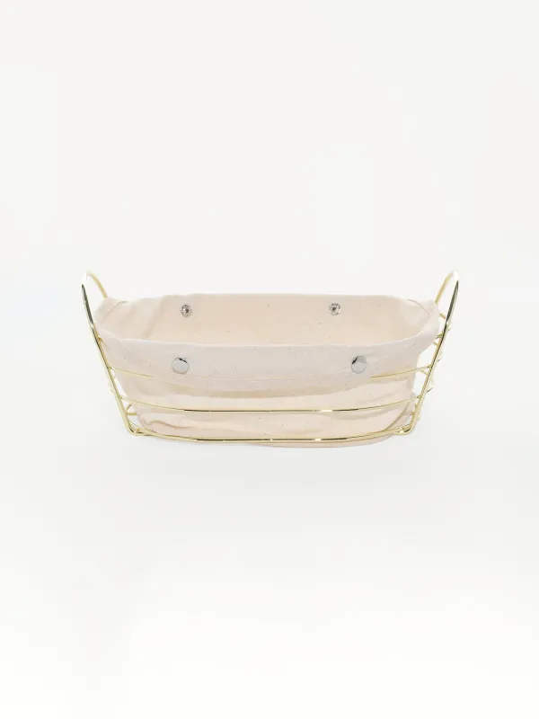 Корзина для хлеба, 27x20 см, хлопок/металл, овальная, молочная/золотистая, Twist gold, image-0