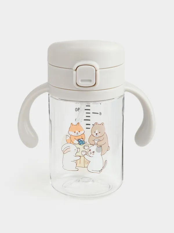 Бутылка-поильник, детская, 240 мл, тритан, серая, Зверята, Kiddy, image-0