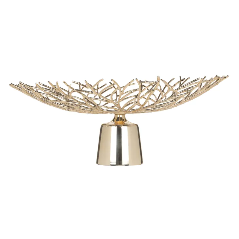 Корзина для фруктов, 37х19 см, на ножке, металл, золотистая, Ветви, Twist gold, image-1