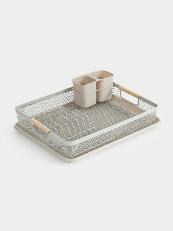 Сушилка для посуды, 43х32 см, с поддоном, пластик/металл, серо-бежевая, Dainty twin, image-0