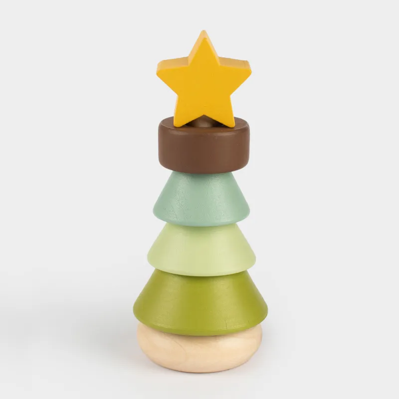 Игрушка развивающая, 12 см, 6 пр, дерево, Пирамидка елка, Christmas