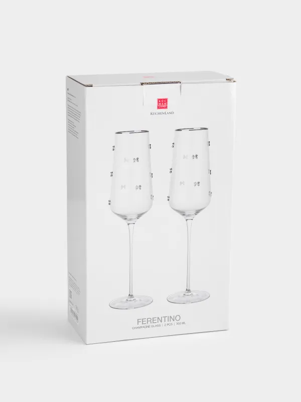 Бокал для шампанского, 300 мл, 2 шт, кристальное стекло, с серебристым кантом, Ferentino decor, image-5
