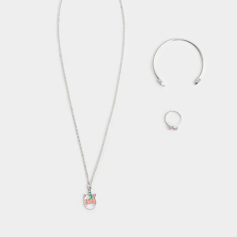 Набор украшений, 3 пр, детский, цепочка/браслет/кольцо, металл, Единорог, Unicorn